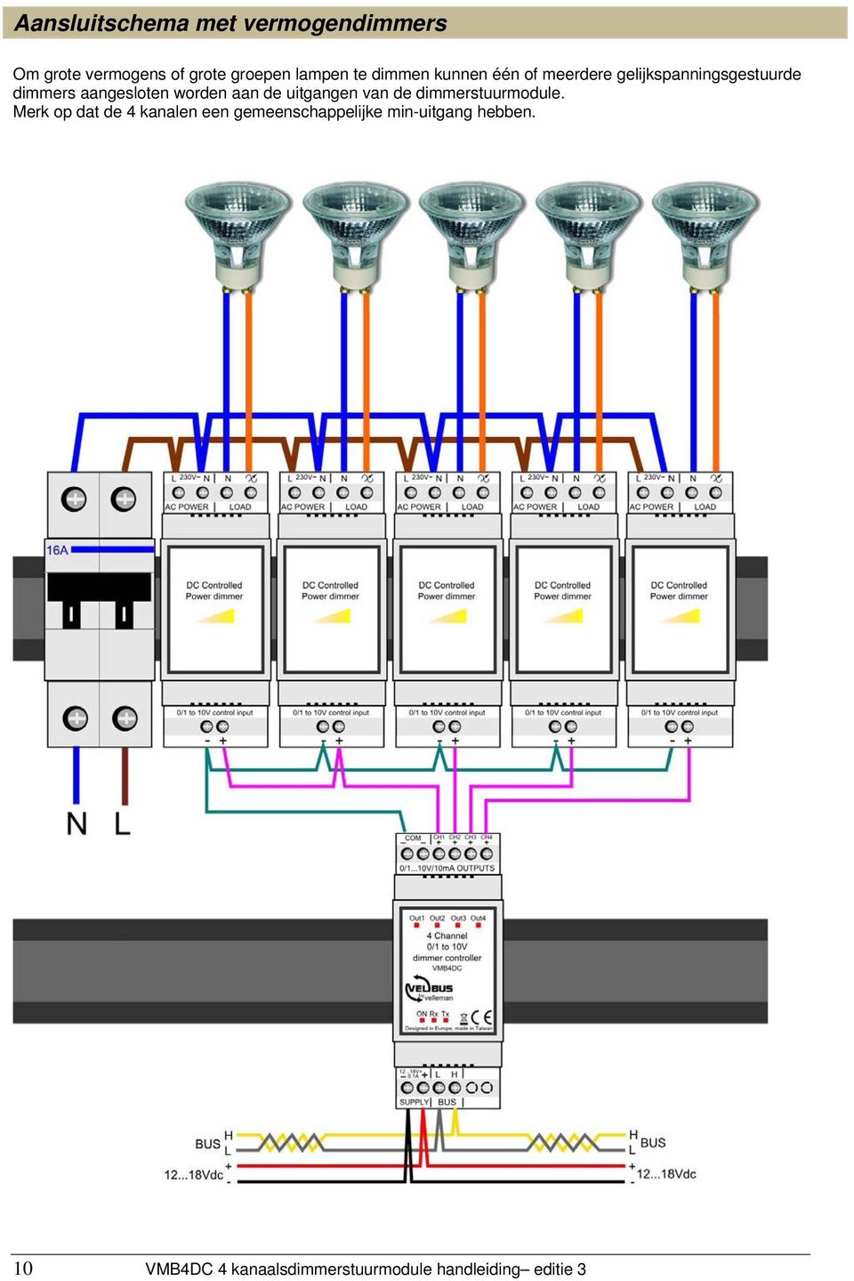 aan de uitgangen van de dimmerstuurmodule.