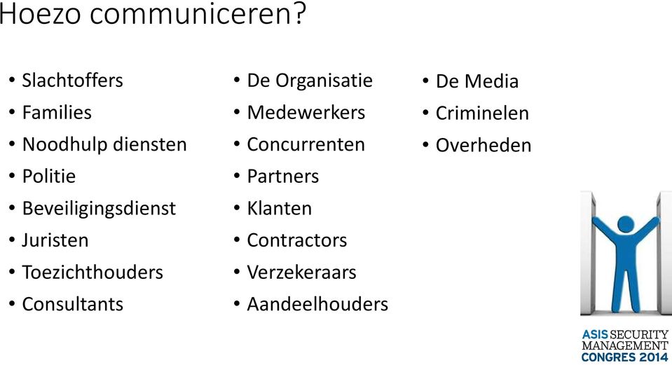 Beveiligingsdienst Juristen Toezichthouders Consultants De