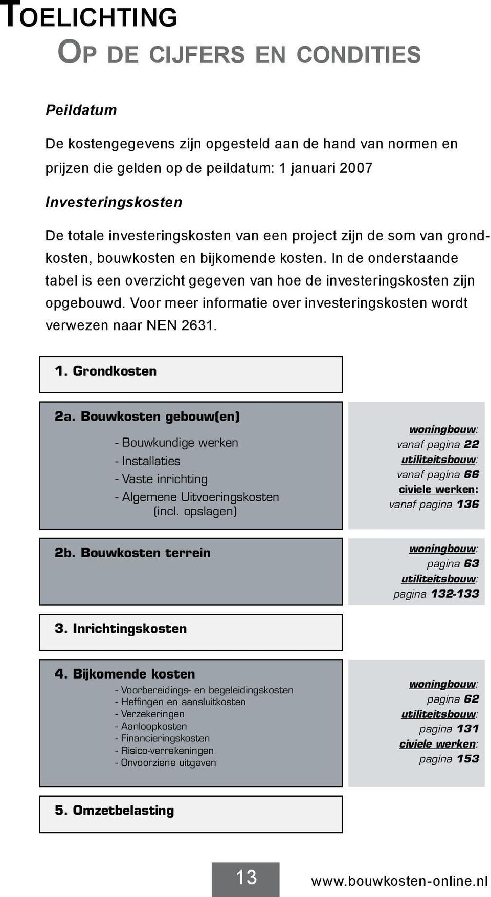 Voor meer informatie over investeringskosten wordt verwezen naar NEN 2631. 1. Grondkosten 2a.