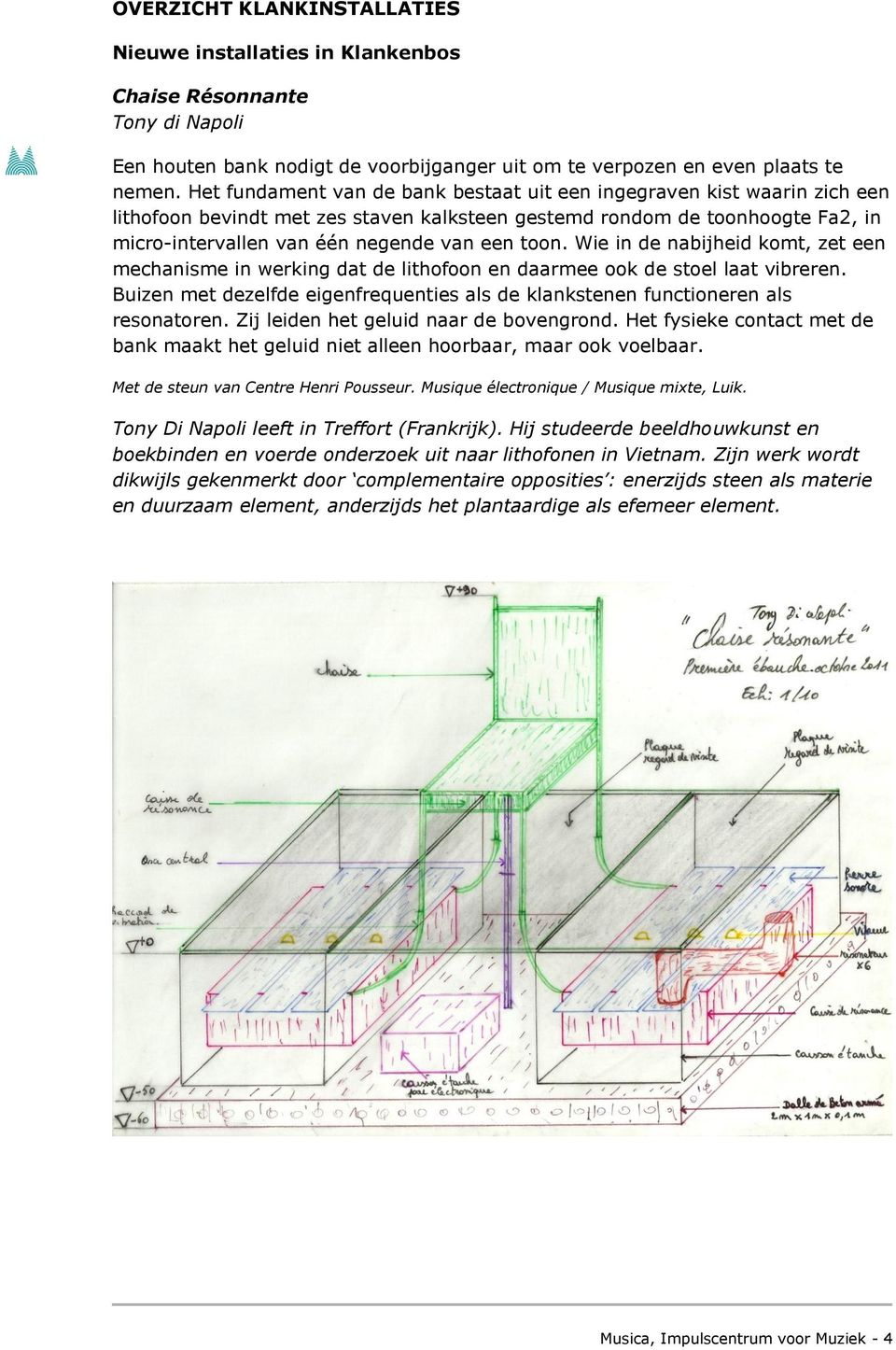 toon. Wie in de nabijheid komt, zet een mechanisme in werking dat de lithofoon en daarmee ook de stoel laat vibreren.