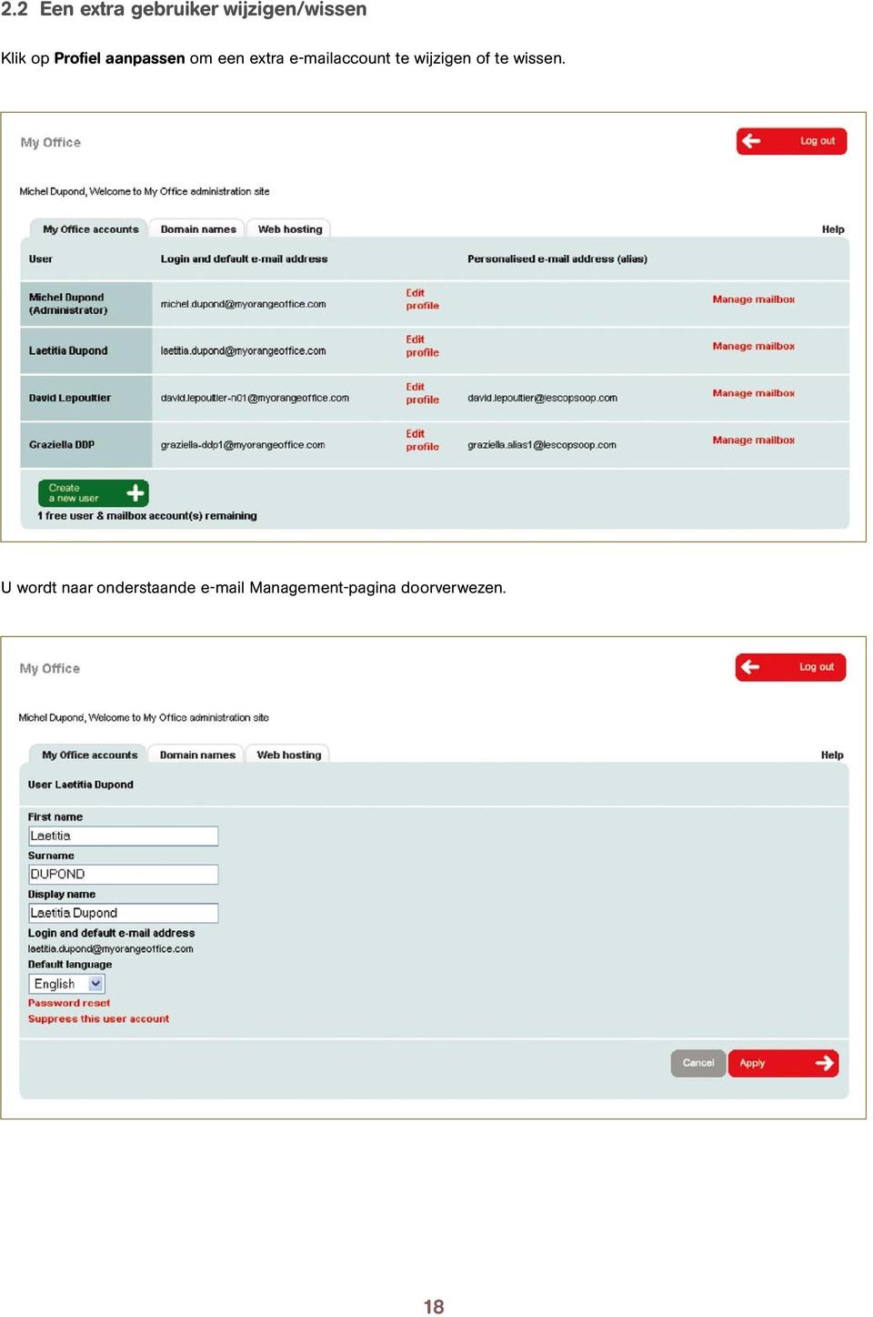 e-mailaccount te wijzigen of te wissen.