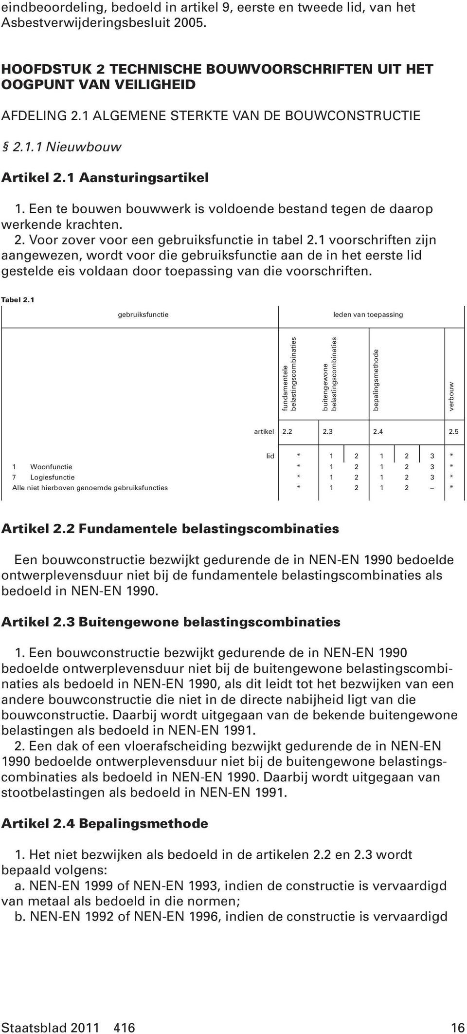 1 voorschriften zijn aangewezen, wordt voor die gebruiksfunctie aan de in het eerste lid gestelde eis voldaan door toepassing van die voorschriften. Tabel 2.