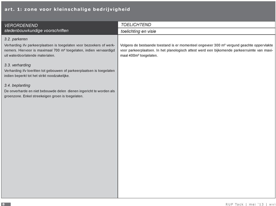 Volgens de bestaande toestand is er momenteel ongeveer 300 m² vergund geachte oppervlakte voor parkeerplaatsen.