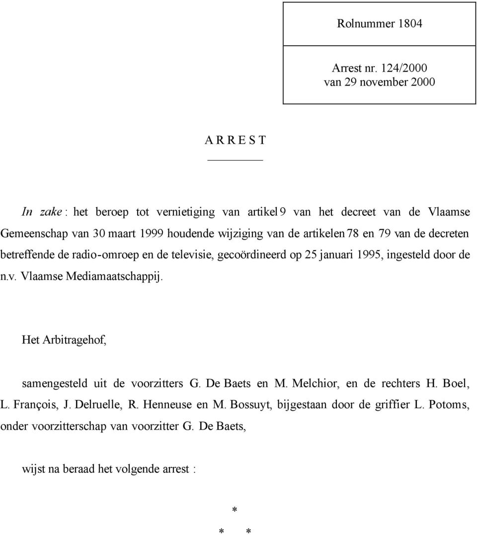 wijziging van de artikelen 78 en 79 van de decreten betreffende de radio-omroep en de televisie, gecoördineerd op 25 januari 1995, ingesteld door de n.v. Vlaamse Mediamaatschappij.