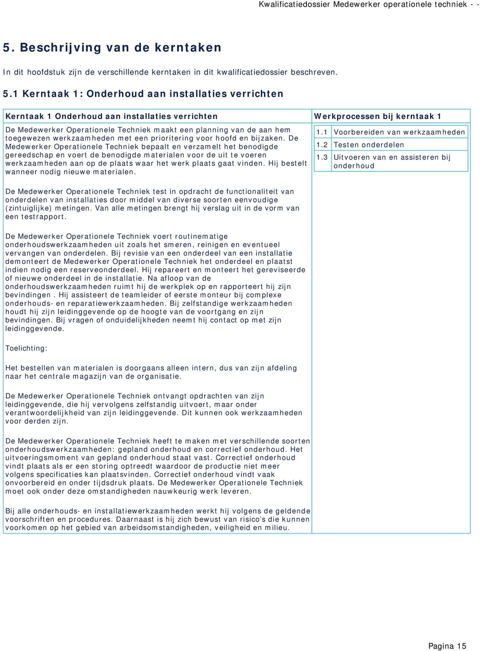 toegewezen werkzaamheden met een prioritering voor hoofd en bijzaken.