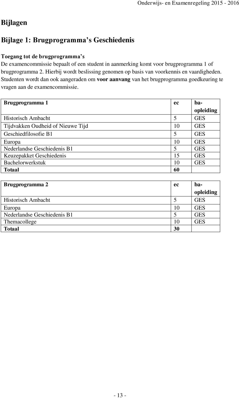 Studenten wordt dan ook aangeraden om voor aanvang van het brugprogramma goedkeuring te vragen aan de examencommissie.