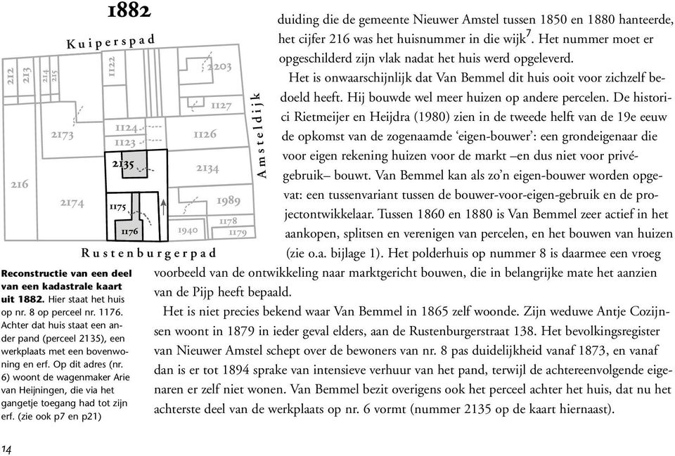 (zie ook p7 en p21) 1940 1126 2134 Rustenburgerpad 2203 1127 Amsteldijk 1989 1178 1179 duiding die de gemeente Nieuwer Amstel tussen 1850 en 1880 hanteerde, het cijfer 216 was het huisnummer in die