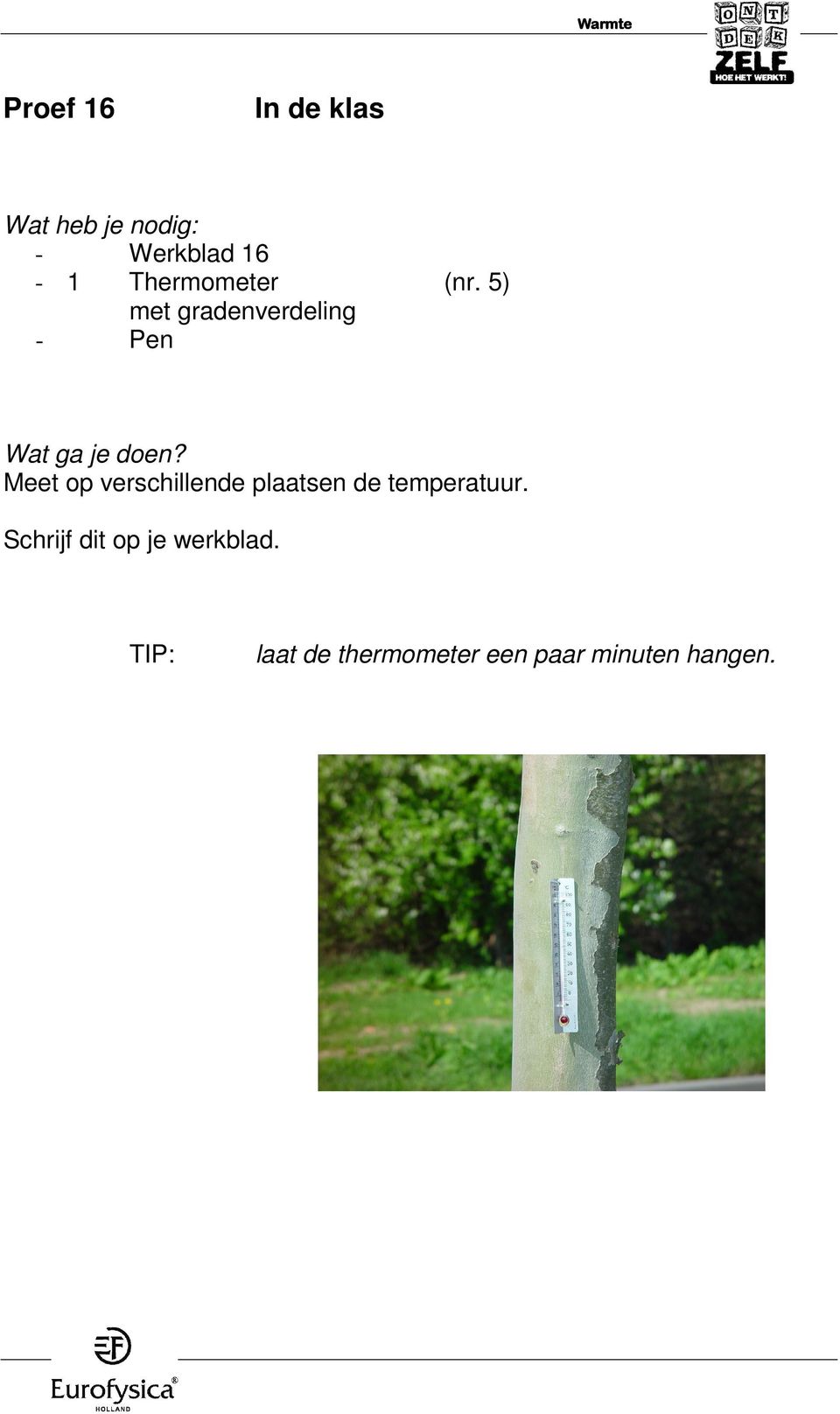 plaatsen de temperatuur. Schrijf dit op je werkblad.