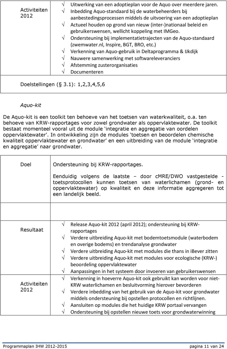 wellicht koppeling met IMGeo. Ondersteuning bij implementatietrajecten van de Aquo-standaard (zwemwater.nl, Inspire, BGT, BRO, etc.