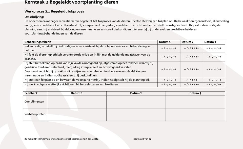 Hij past indien nodig de planning aan. Hij assisteert bij dekking en inseminatie en assisteert deskundigen (dierenarts) bij onderzoek en vruchtbaarheids- en voortplantingsbehandelingen van de dieren.