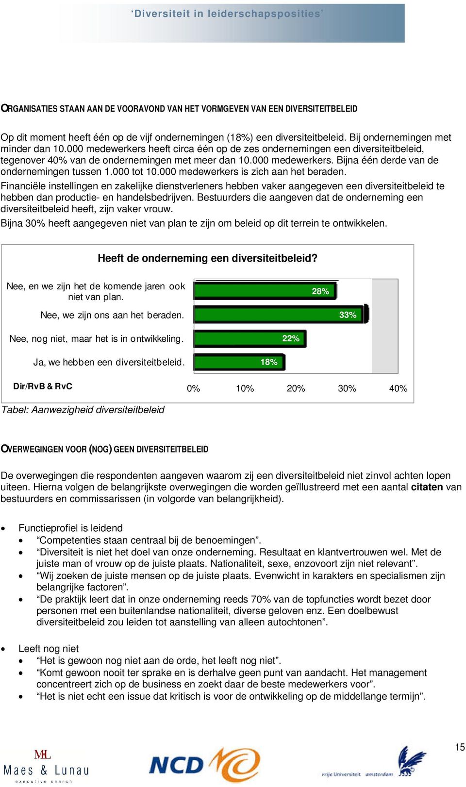 000 tot 10.000 medewerkers is zich aan het beraden. Financiële instellingen en zakelijke dienstverleners hebben vaker aangegeven een diversiteitbeleid te hebben dan productie- en handelsbedrijven.