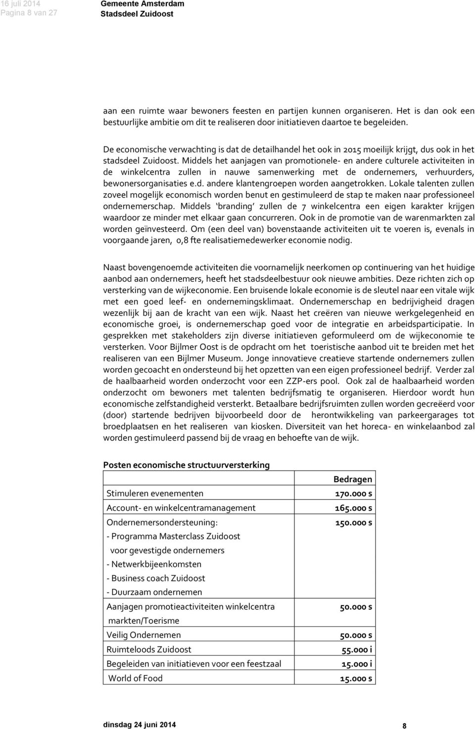 Middels het aanjagen van promotionele- en andere culturele activiteiten in de winkelcentra zullen in nauwe samenwerking met de ondernemers, verhuurders, bewonersorganisaties e.d. andere klantengroepen worden aangetrokken.