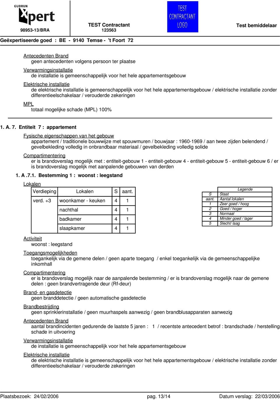 Entiteit 7 : appartement Fysische eigenschappen van het gebouw appartement / traditionele bouwwijze met spouwmuren / bouwjaar : 1960-1969 / aan twee zijden belendend / gevelbekleding volledig in