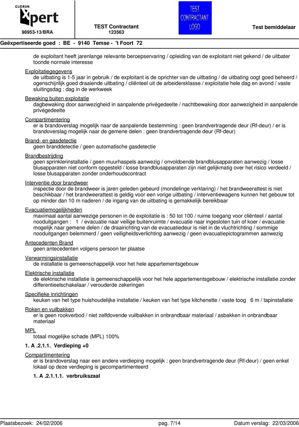 sluitingsdag : dag in de werkweek Bewaking buiten exploitatie dagbewaking door aanwezigheid in aanpalende privégedeelte / nachtbewaking door aanwezigheid in aanpalende privégedeelte er is