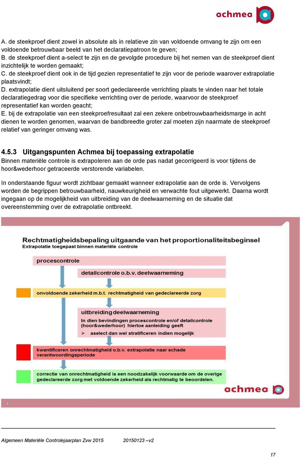 de steekproef dient ook in de tijd gezien representatief te zijn voor de periode waarover extrapolatie plaatsvindt; D.