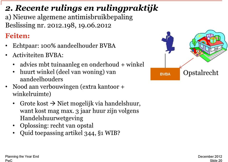 van woning) van aandeelhouders Nood aan verbouwingen (extra kantoor + winkelruimte) Grote kost Niet mogelijk via handelshuur,