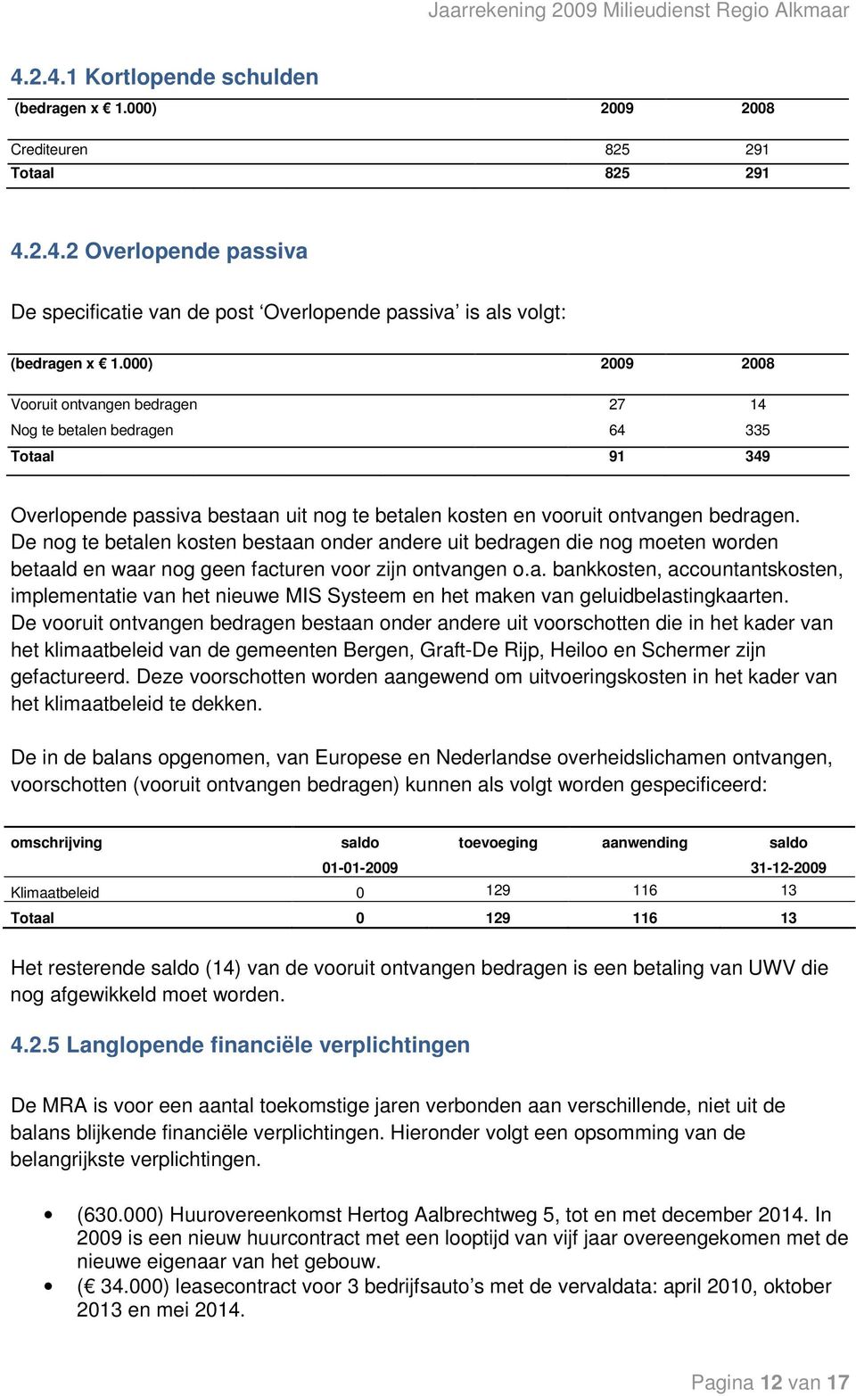 De nog te betalen kosten bestaan onder andere uit bedragen die nog moeten worden betaald en waar nog geen facturen voor zijn ontvangen o.a. bankkosten, accountantskosten, implementatie van het nieuwe MIS Systeem en het maken van geluidbelastingkaarten.