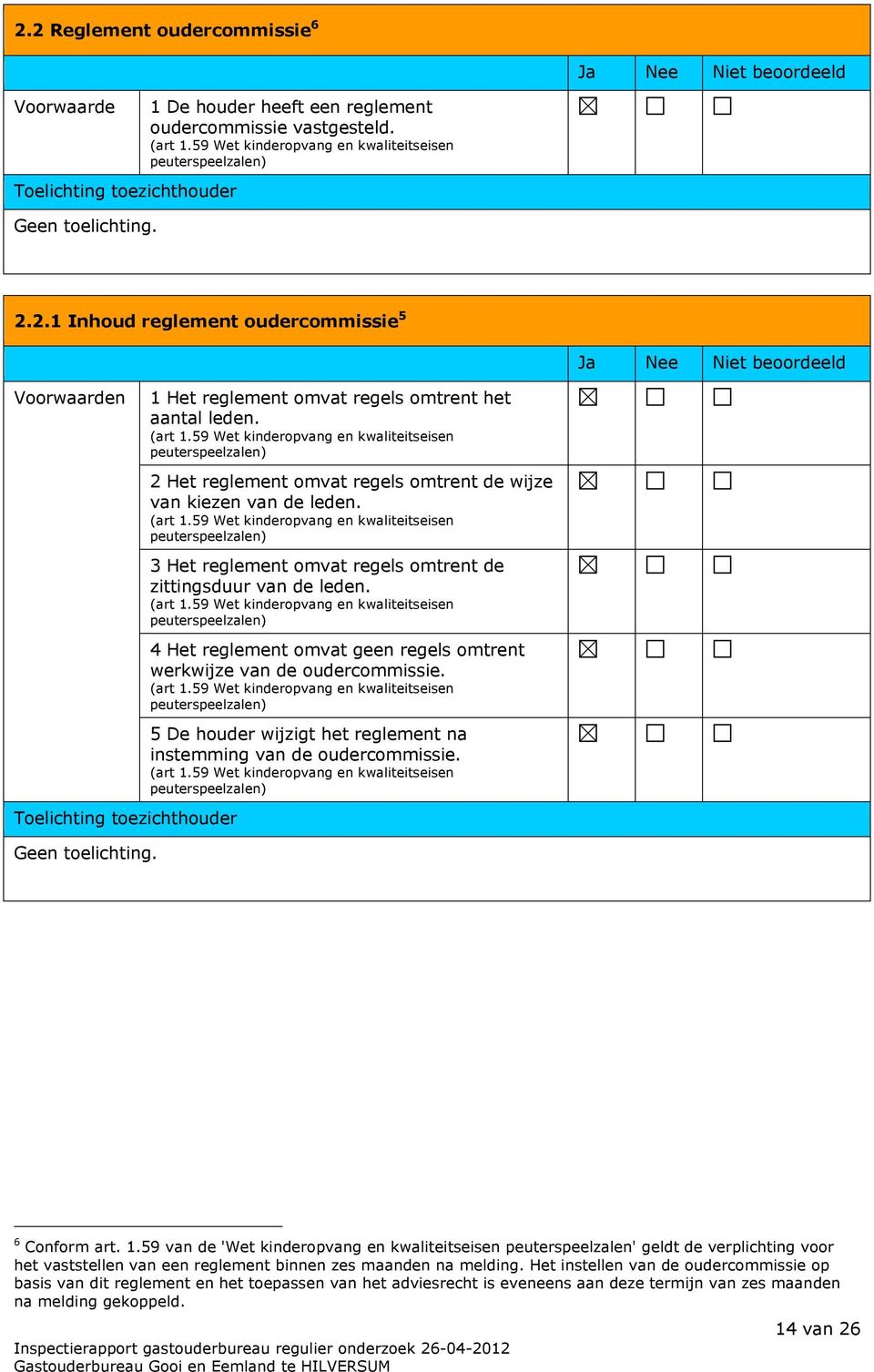 59 Wet kinderopvang en kwaliteitseisen 3 Het reglement omvat regels omtrent de zittingsduur van de leden. (art 1.