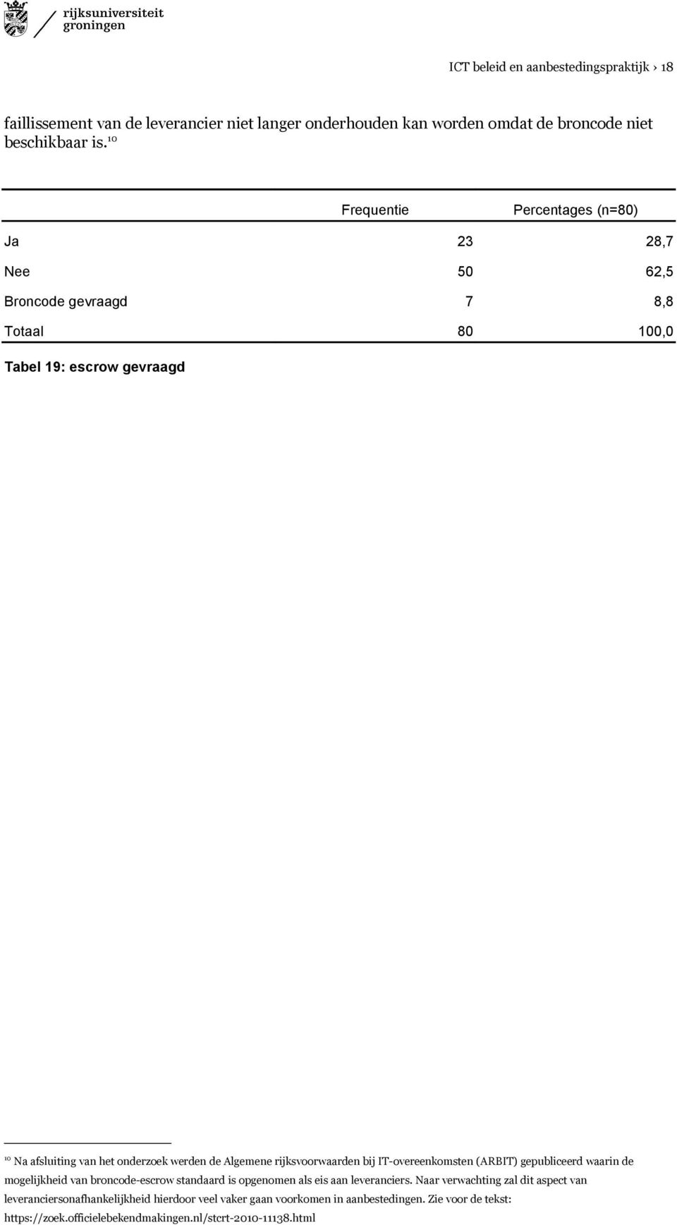 Algemene rijksvoorwaarden bij IT-overeenkomsten (ARBIT) gepubliceerd waarin de mogelijkheid van broncode-escrow standaard is opgenomen als eis aan leveranciers.