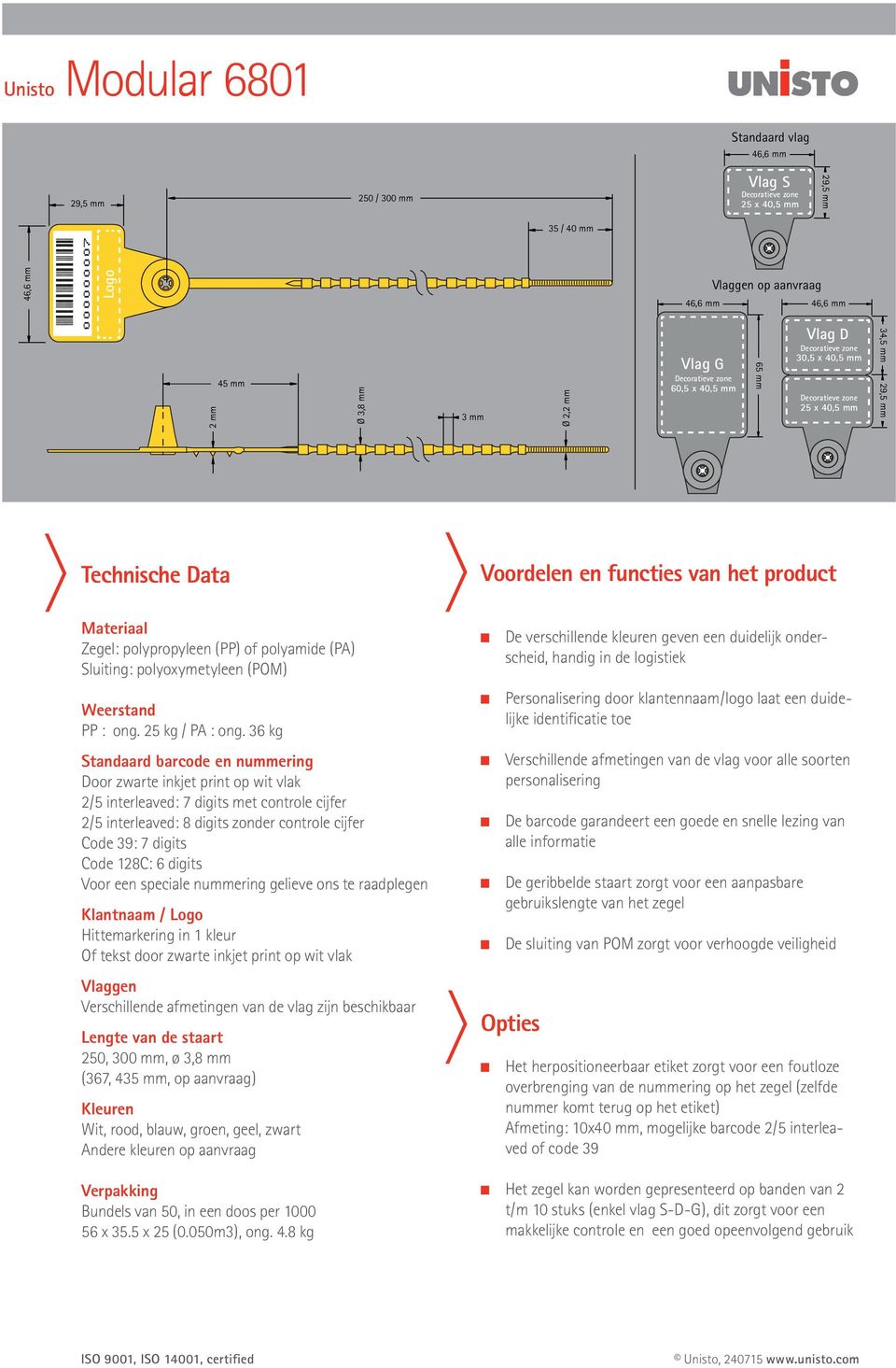 36 kg Standaard barcode en nummering Door zwarte inkjet print op wit vlak 2/5 interleaved: 7 digits met controle cijfer 2/5 interleaved: 8 digits zonder controle cijfer Code 39: 7 digits Code 128C: 6