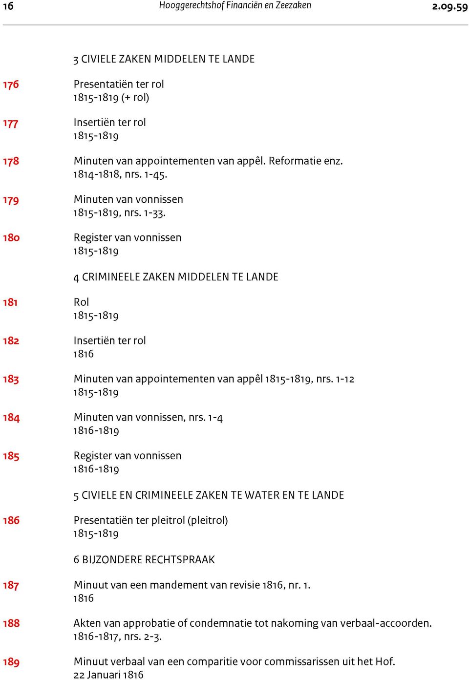 Reformatie enz. 1814-1818, nrs. 1-45. 179 Minuten van vonnissen 1815-1819, nrs. 1-33.