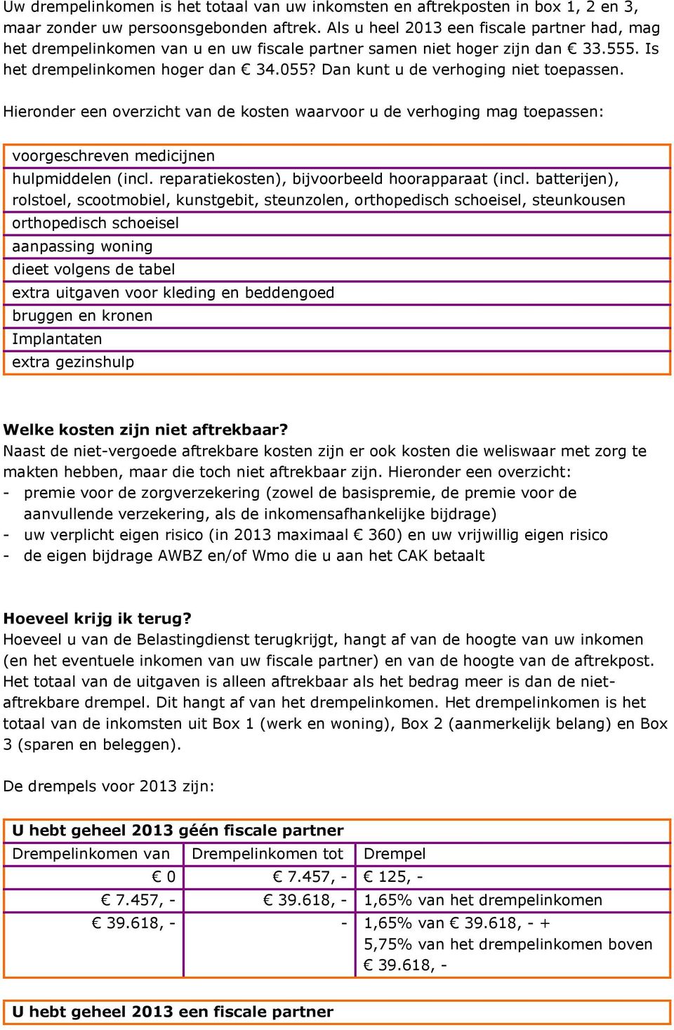 Dan kunt u de verhoging niet toepassen. Hieronder een overzicht van de kosten waarvoor u de verhoging mag toepassen: voorgeschreven medicijnen hulpmiddelen (incl.