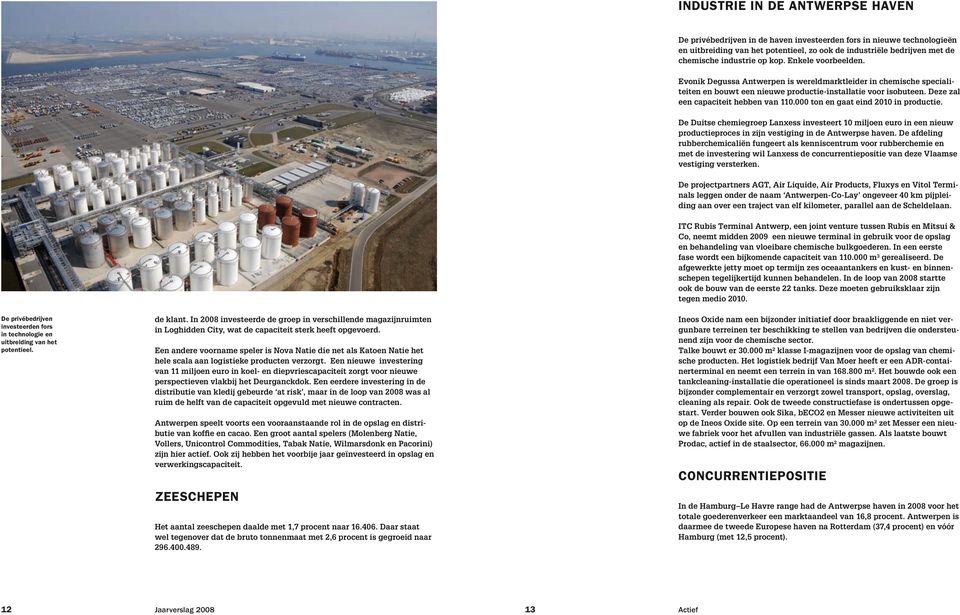 000 ton en gaat eind 2010 in productie. De Duitse chemiegroep Lanxess investeert 10 miljoen euro in een nieuw productieproces in zijn vestiging in de Antwerpse haven.