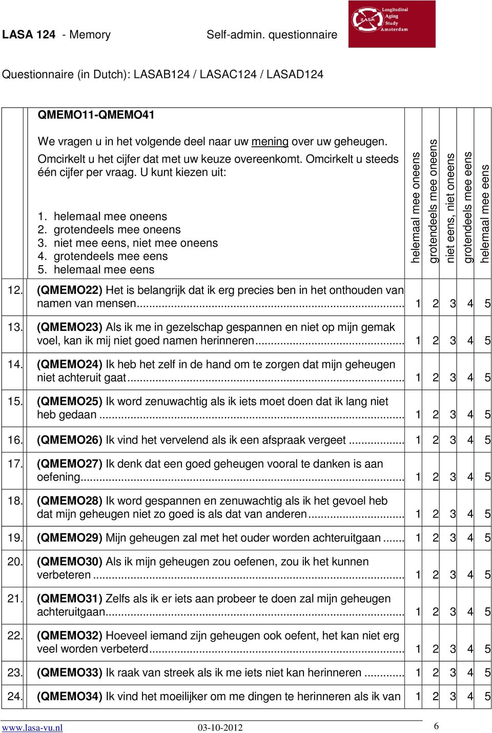 (QMEMO23) Als ik me in gezelschap gespannen en niet op mijn gemak voel, kan ik mij niet goed namen herinneren... 1 2 3 4 5 14.