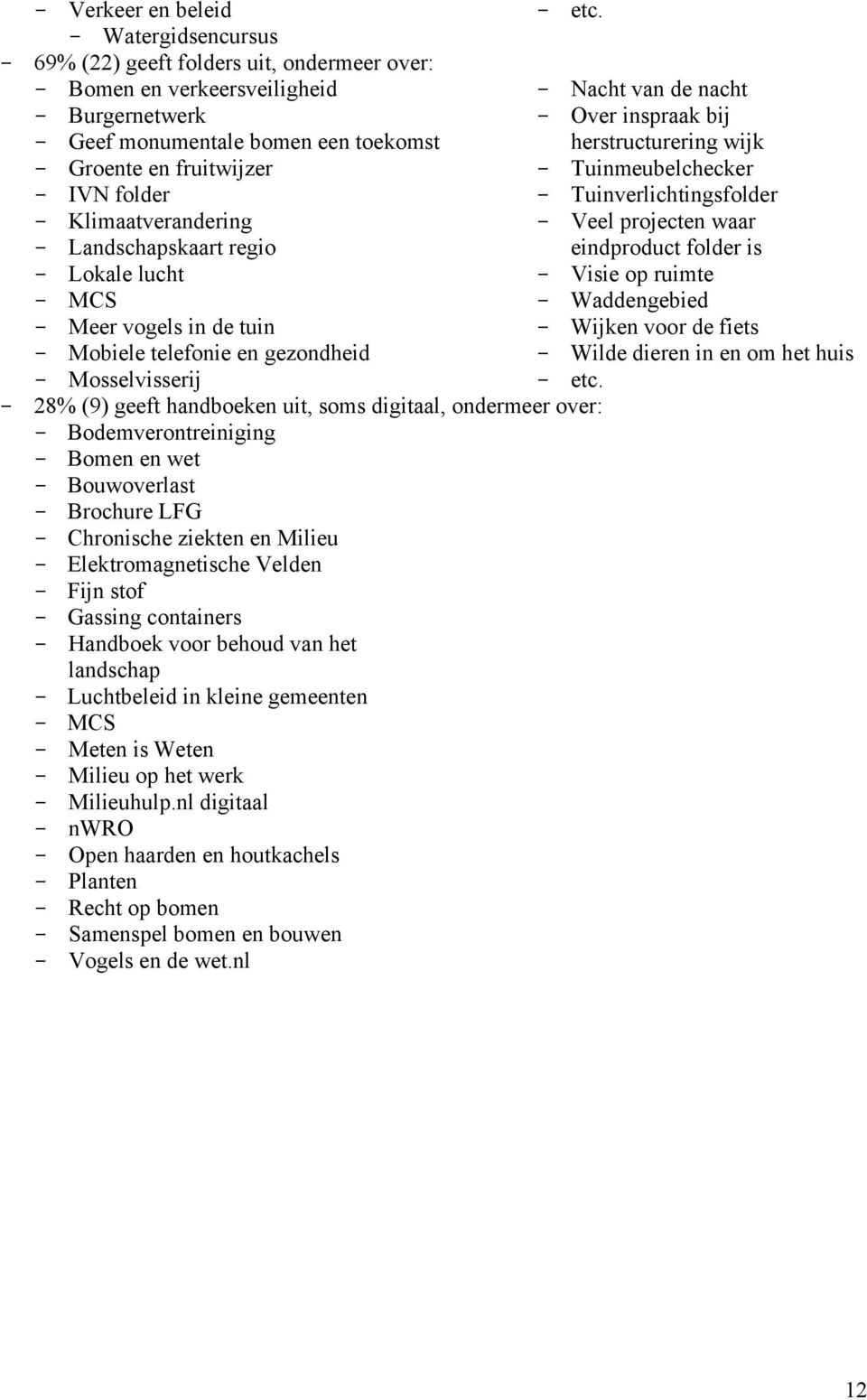 herstructurering wijk - Groente en fruitwijzer - Tuinmeubelchecker - IVN folder - Tuinverlichtingsfolder - Klimaatverandering - Veel projecten waar - Landschapskaart regio eindproduct folder is -