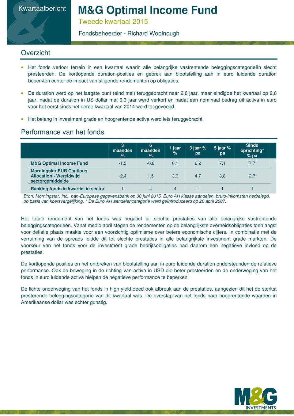 De duration werd op het laagste punt (eind mei) teruggebracht naar 2,6 jaar, maar eindigde het kwartaal op 2,8 jaar, nadat de duration in US dollar met 0,3 jaar werd verkort en nadat een nominaal