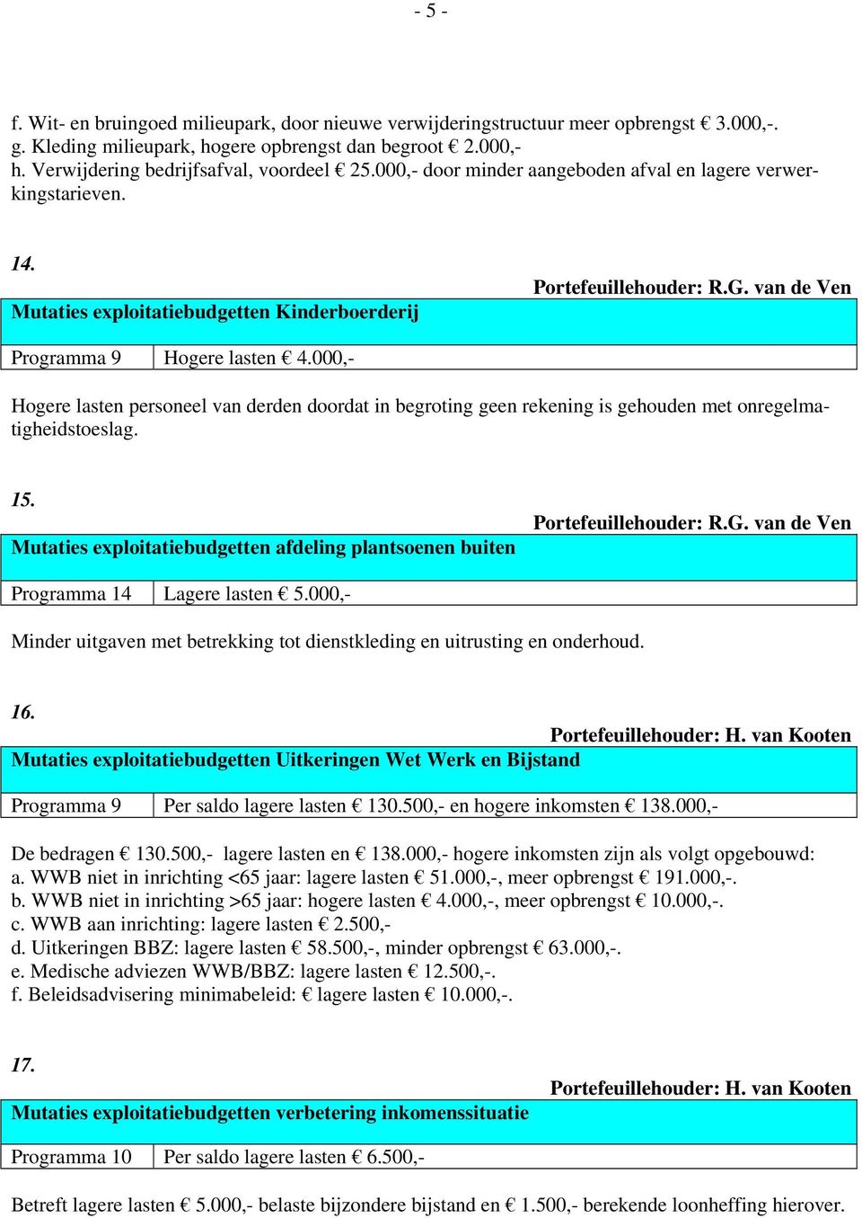 000,- Hogere lasten personeel van derden doordat in begroting geen rekening is gehouden met onregelmatigheidstoeslag. 15.