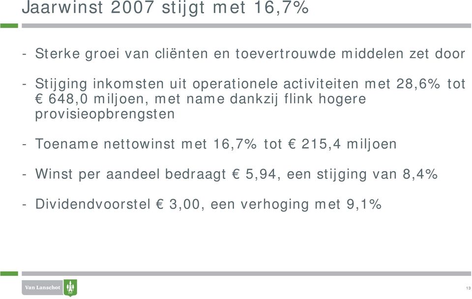 dankzij flink hogere provisieopbrengsten - Toename nettowinst met 16,7% tot 215,4 miljoen -