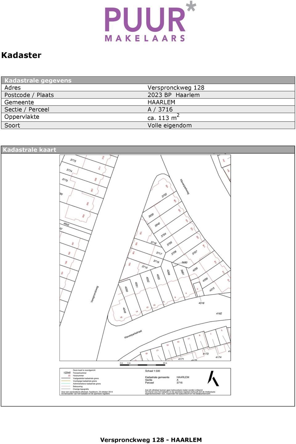 Sectie / Perceel A / 3716 Oppervlakte ca.