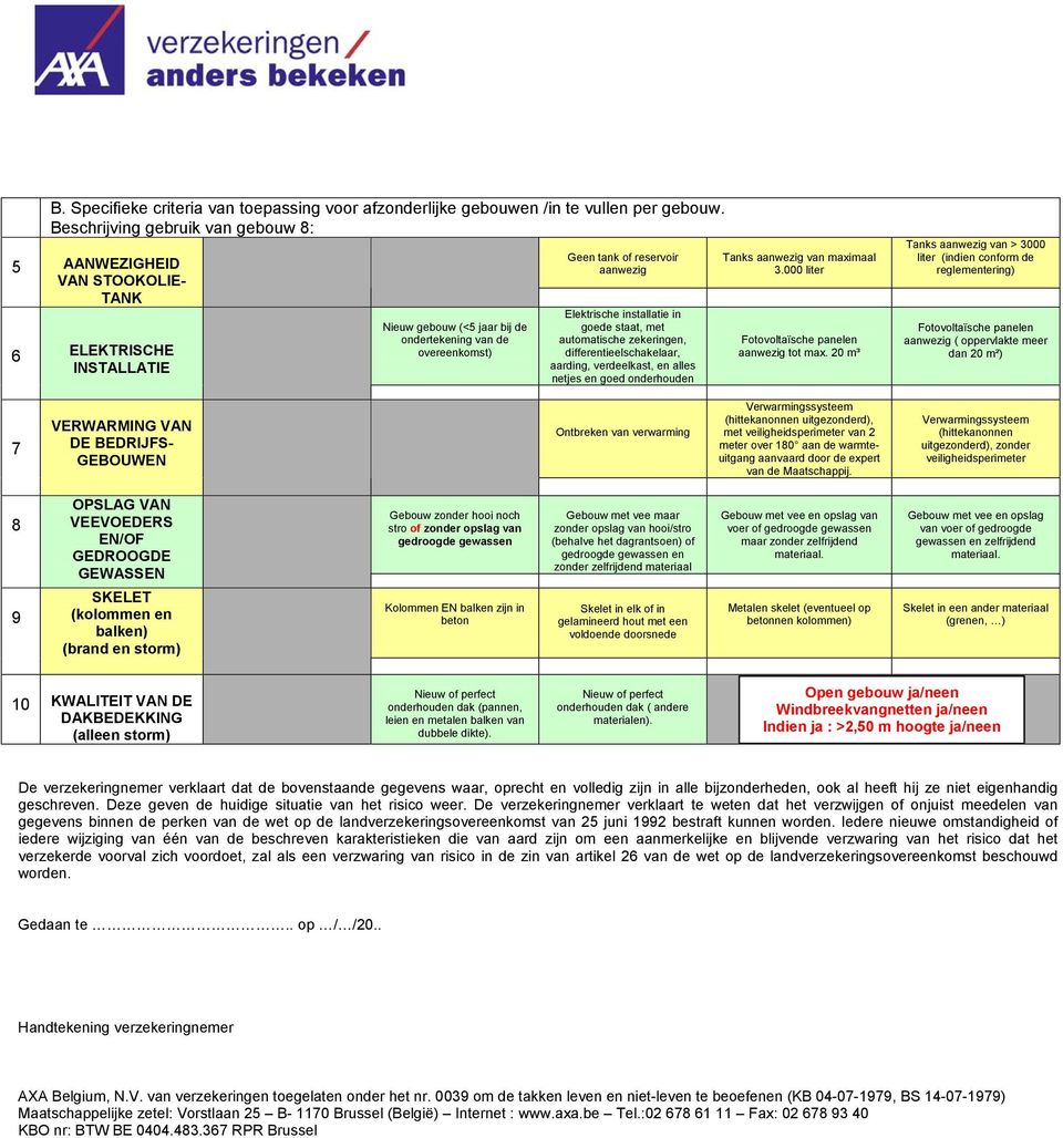 De verzekeringnemer verklaart te weten dat het verzwijgen of onjuist meedelen van gegevens binnen de perken van de wet op de landverzekeringsovereenkomst van 25 juni 12 bestraft kunnen worden.