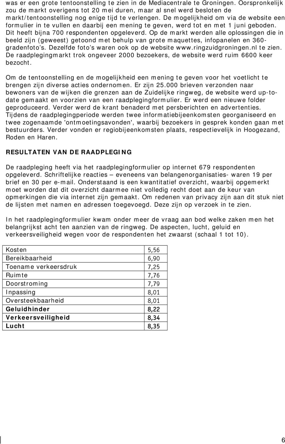 De mogelijkheid om via de website een formulier in te vullen en daarbij een mening te geven, werd tot en met 1 juni geboden. Dit heeft bijna 700 respondenten opgeleverd.