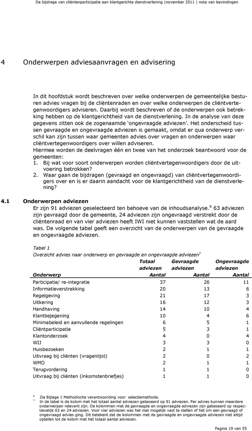 In de analyse van deze gegevens zitten ook de zogenaamde ongevraagde adviezen.