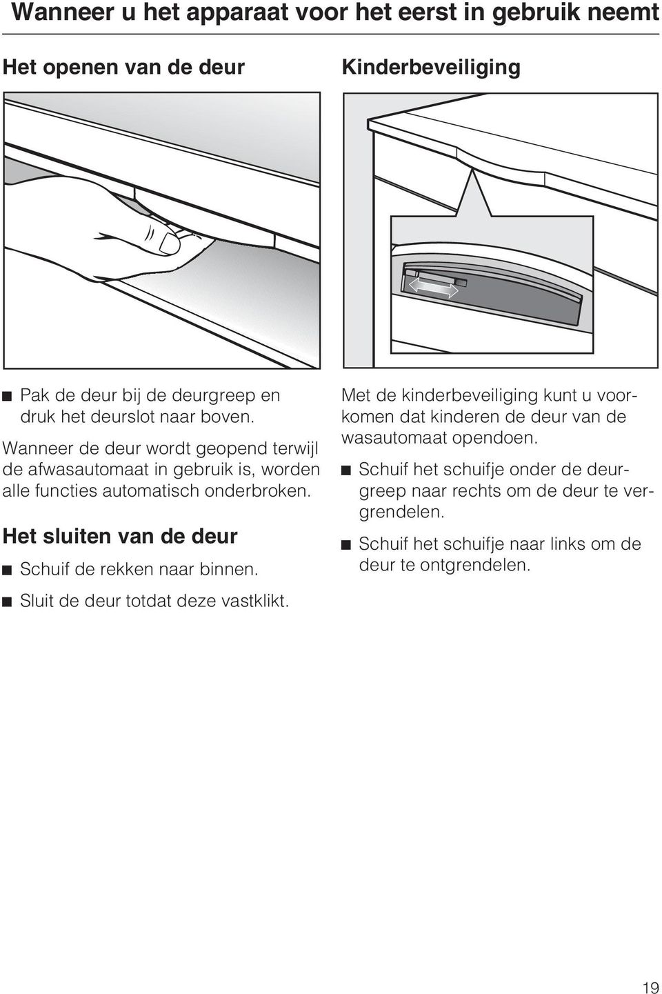 Het sluiten van de deur Schuif de rekken naar binnen. Sluit de deur totdat deze vastklikt.