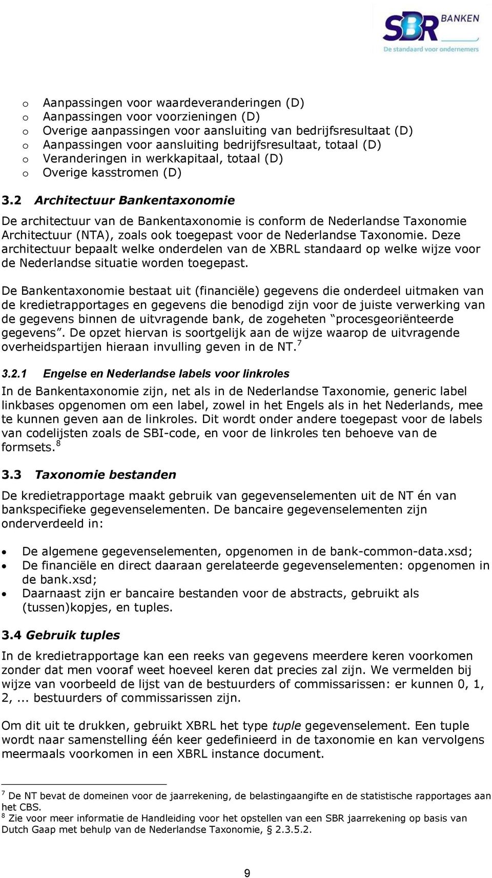 2 Architectuur Bankentaxonomie De architectuur van de Bankentaxonomie is conform de Nederlandse Taxonomie Architectuur (NTA), zoals ook toegepast voor de Nederlandse Taxonomie.