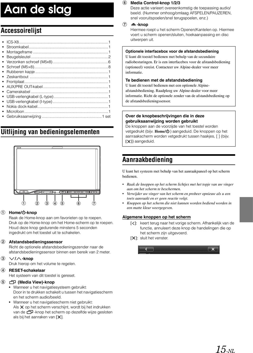 ..1 set Uitlijning van bedieningselementen Media Control-knop 1/2/3 Deze actie varieert overeenkomstig de toepassing audio/ beeld.