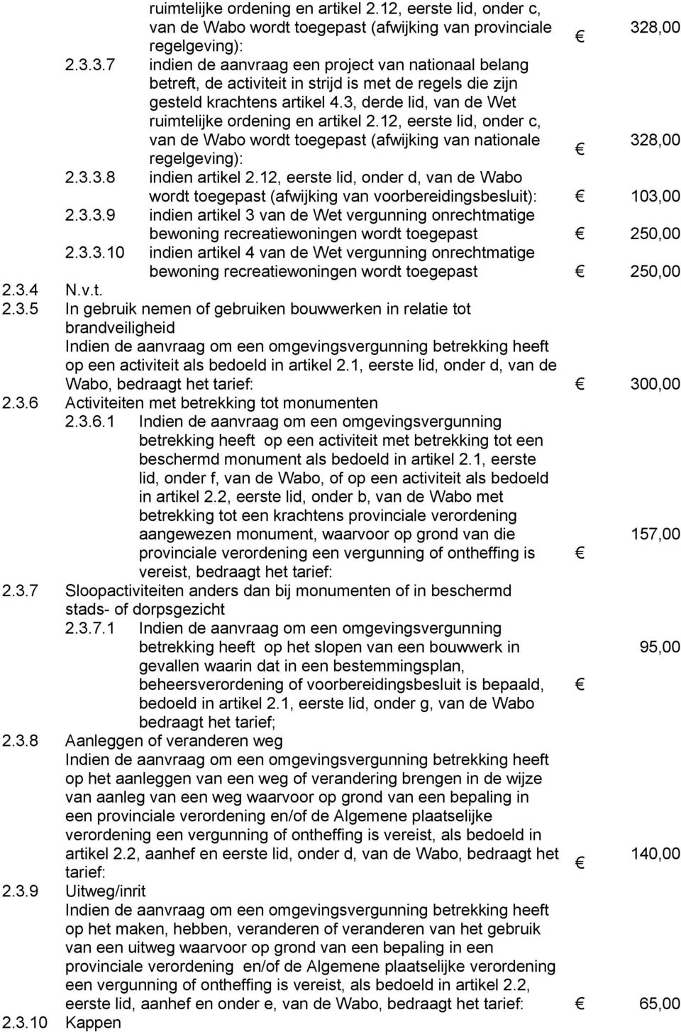 3, derde lid, van de Wet ruimtelijke ordening en artikel 2.12, eerste lid, onder c, van de Wabo wordt toegepast (afwijking van nationale 328,00 328,00 regelgeving): 2.3.3.8 indien artikel 2.