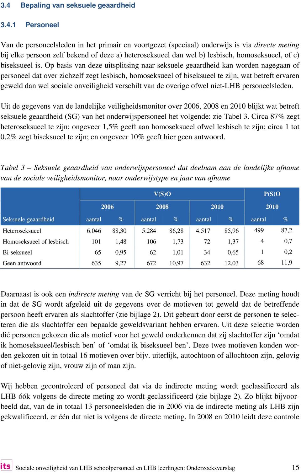 Op basis van deze uitsplitsing naar seksuele geaardheid kan worden nagegaan of personeel dat over zichzelf zegt lesbisch, homoseksueel of biseksueel te zijn, wat betreft ervaren geweld dan wel