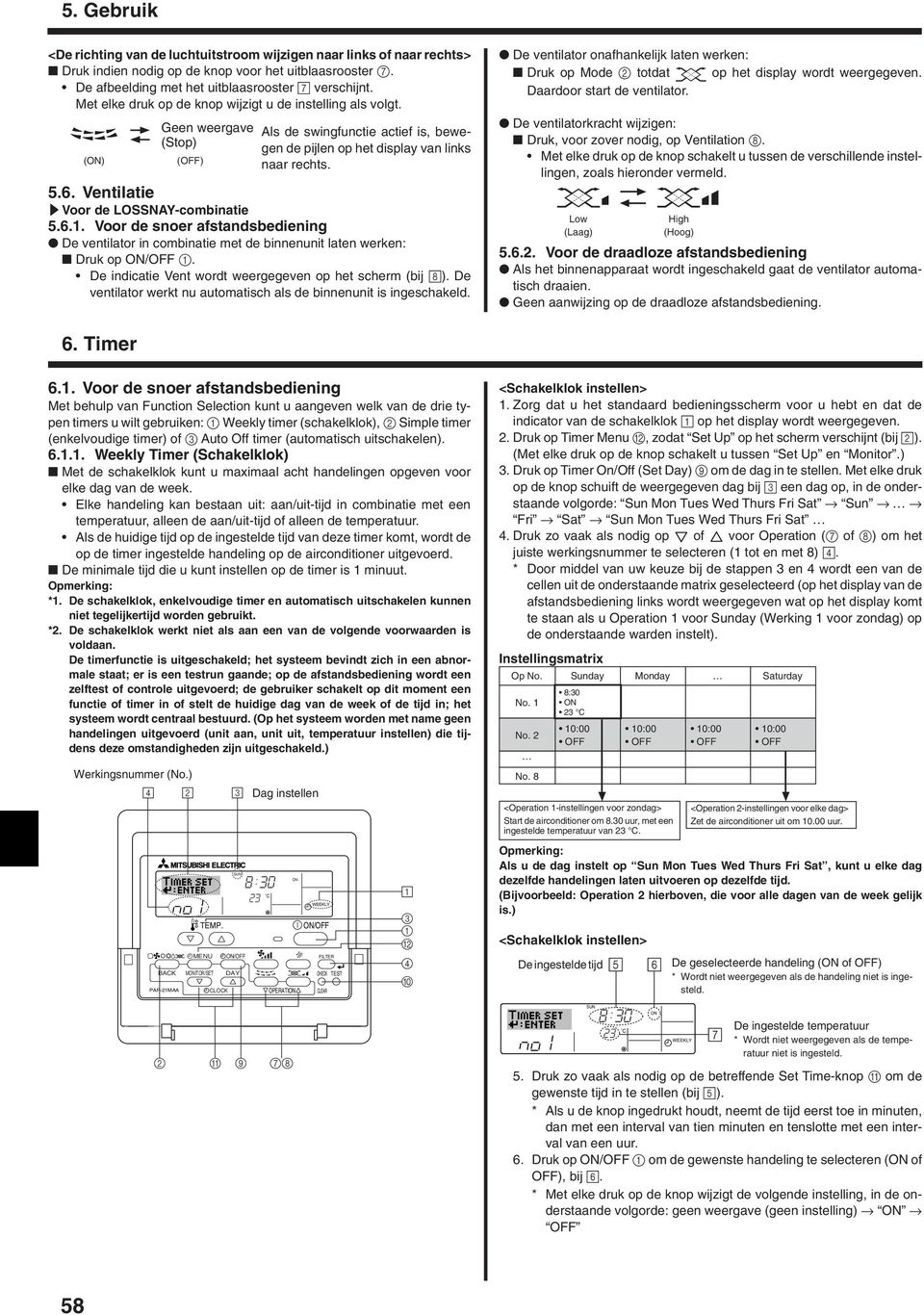 Ventilatie svoor de LOSSNAY-combinatie 5.6.. Voor de snoer afstandsbediening e ventilator in combinatie met de binnenunit laten werken: ruk op.