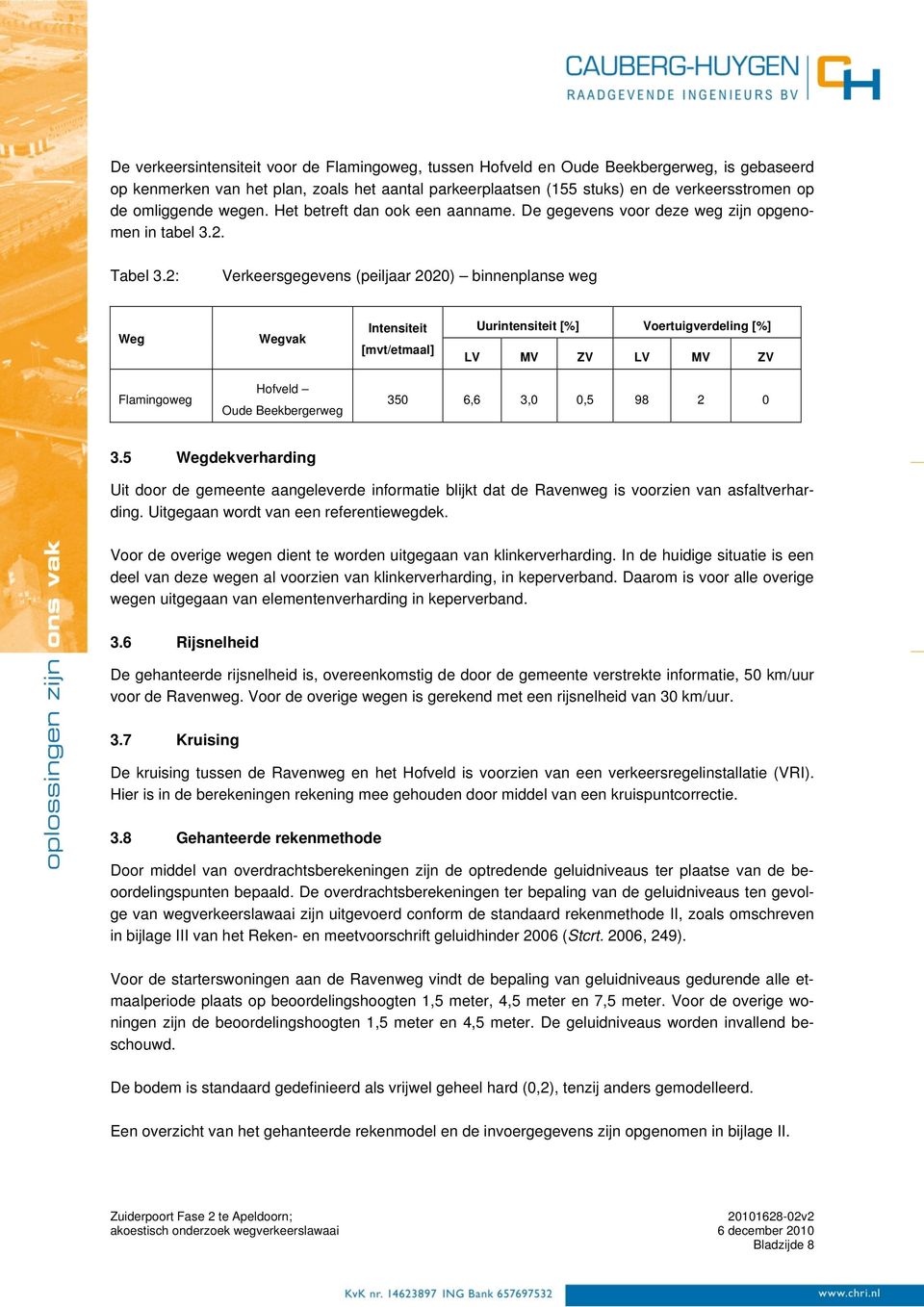 2: Verkeersgegevens (peiljaar 2020) binnenplanse weg Weg Wegvak Intensiteit [mvt/etmaal] Uurintensiteit [%] Voertuigverdeling [%] LV MV ZV LV MV ZV Flamingoweg Hofveld Oude Beekbergerweg 350 6,6 3,0