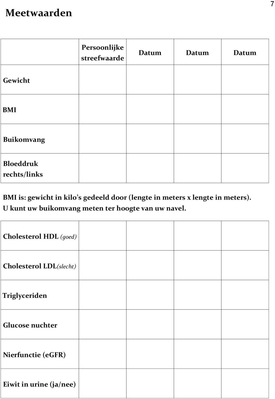 in meters). U kunt uw buikomvang meten ter hoogte van uw navel.