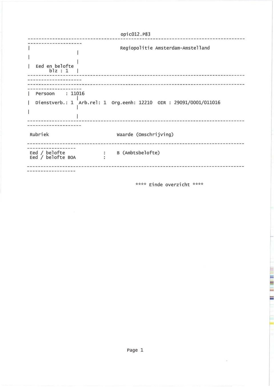 1 Persoon : 11016 1 1 Dienstverb.: 1 Arb.rel: 1 Org.