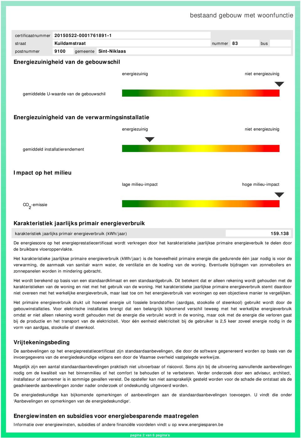 (kwh/jaar) 159.138 De energiescore op het energieprestatiecertificaat wordt verkregen door het karakteristieke jaarlijkse primaire energieverbuik te delen door de bruikbare vloeroppervlakte.