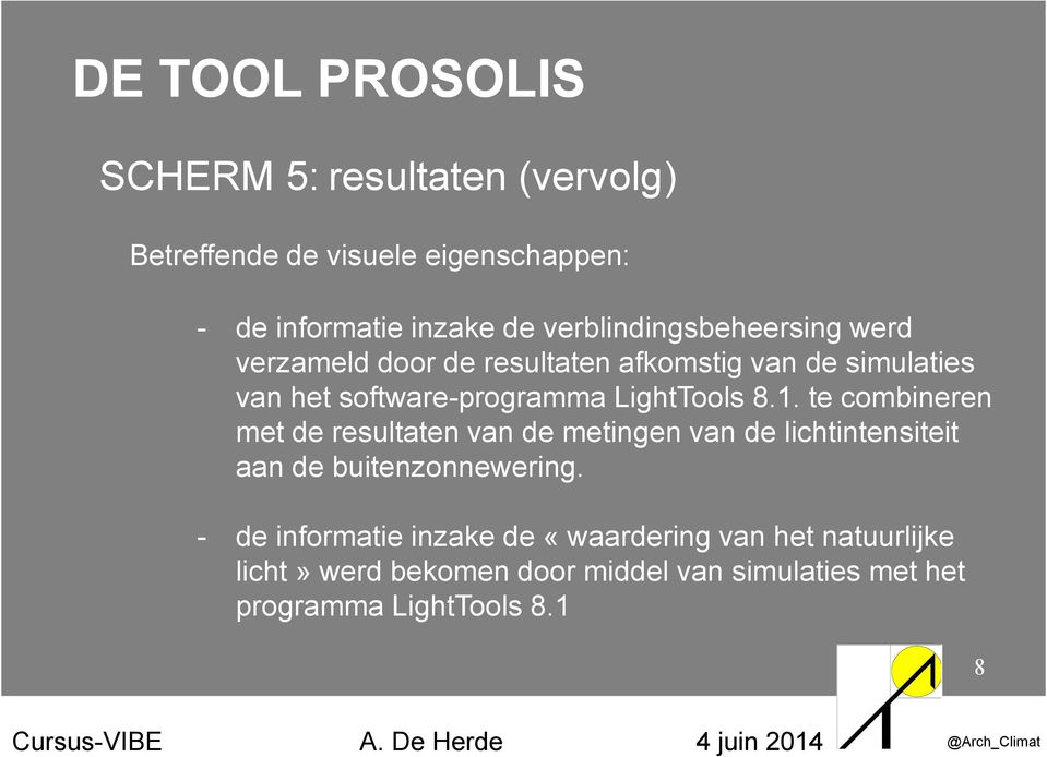 LightTools 8.1. te combineren met de resultaten van de metingen van de lichtintensiteit aan de buitenzonnewering.