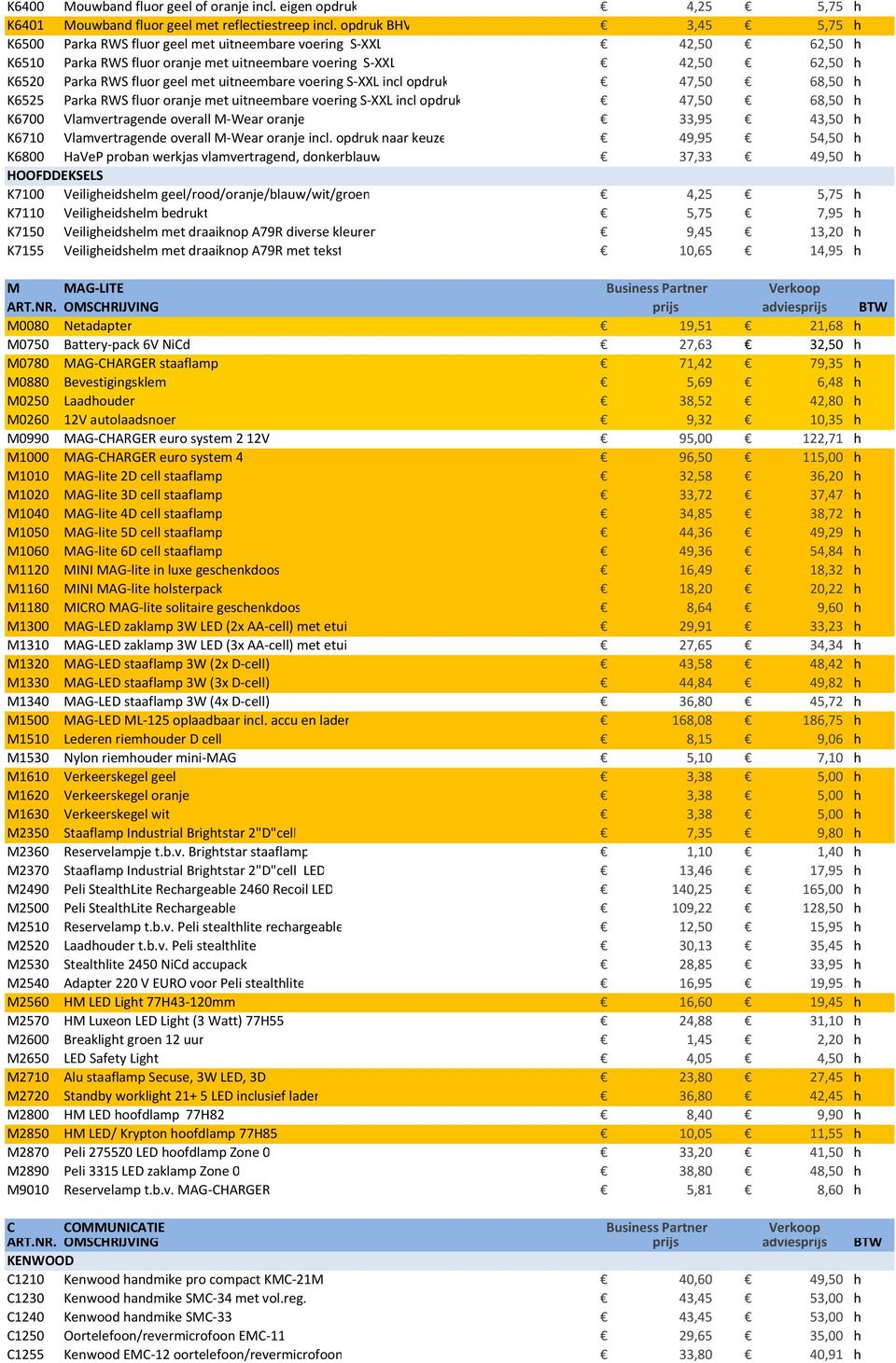 uitneembare voering S-XXL incl opdruk 47,50 68,50 h K6525 Parka RWS fluor oranje met uitneembare voering S-XXL incl opdruk 47,50 68,50 h K6700 Vlamvertragende overall M-Wear oranje 33,95 43,50 h