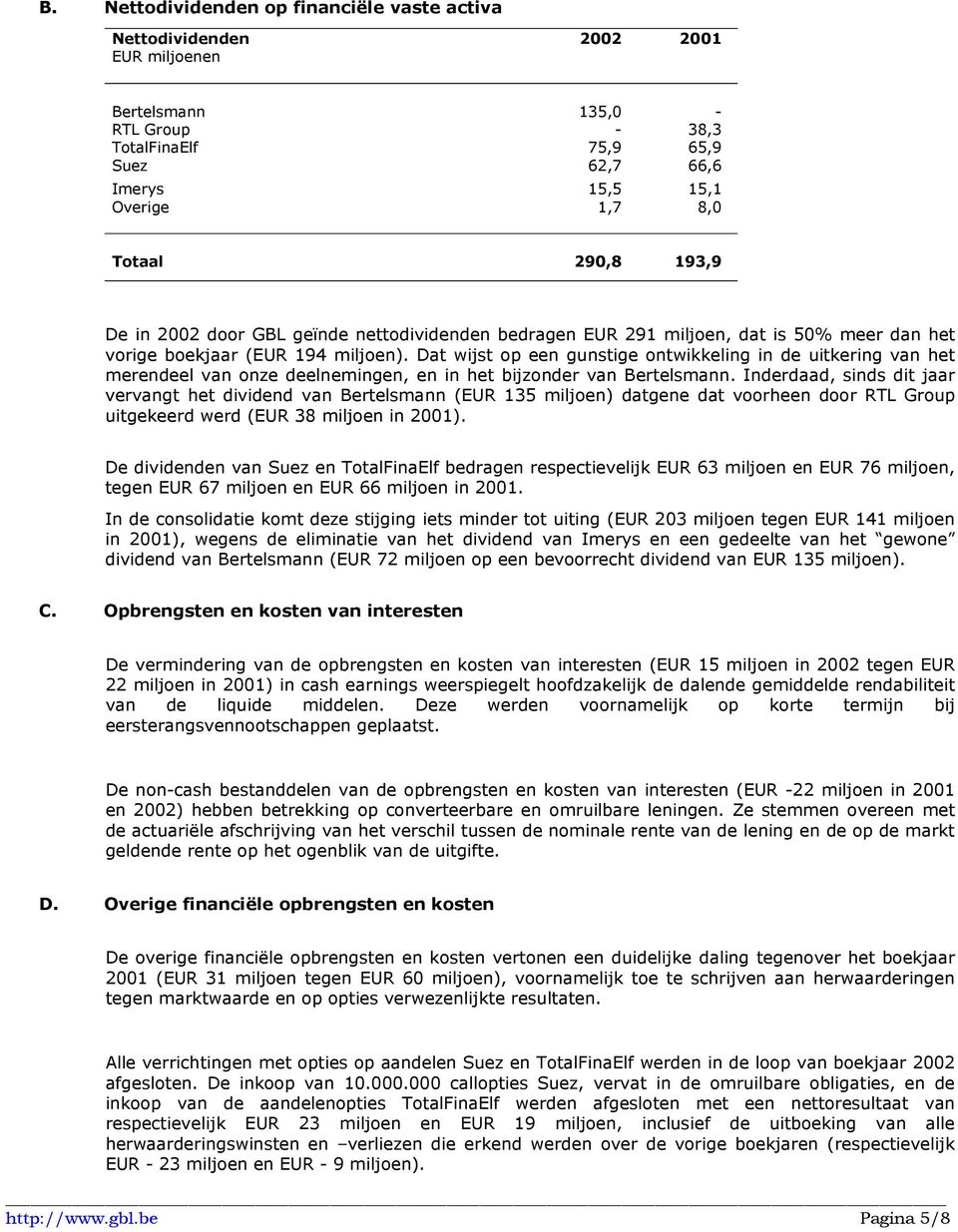 Dat wijst op een gunstige ontwikkeling in de uitkering van het merendeel van onze deelnemingen, en in het bijzonder van Bertelsmann.