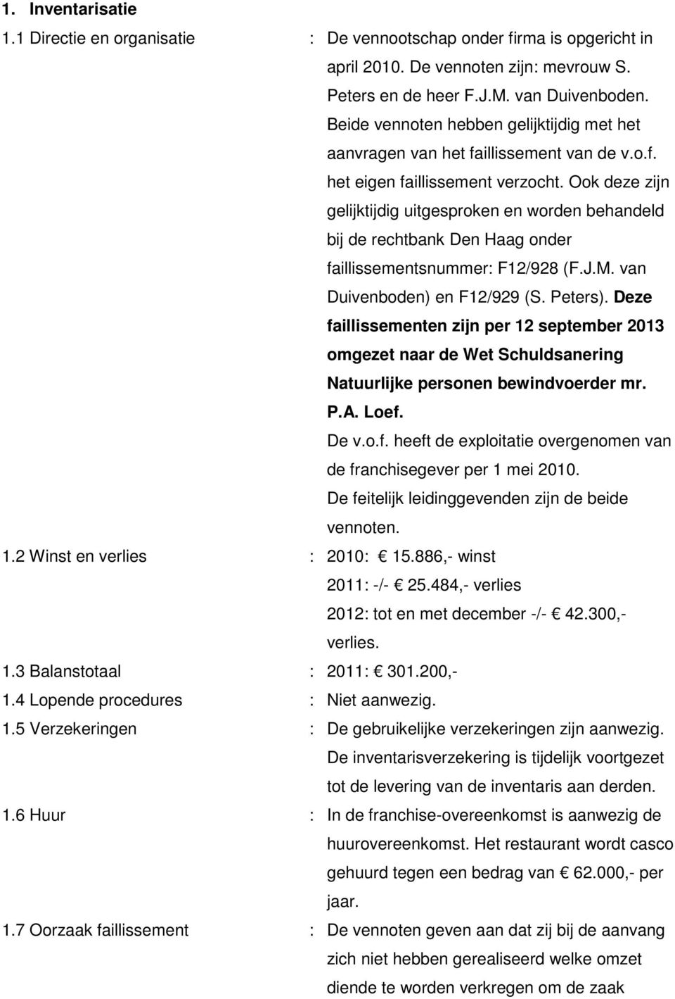 Ook deze zijn gelijktijdig uitgesproken en worden behandeld bij de rechtbank Den Haag onder faillissementsnummer: F12/928 (F.J.M. van Duivenboden) en F12/929 (S. Peters).